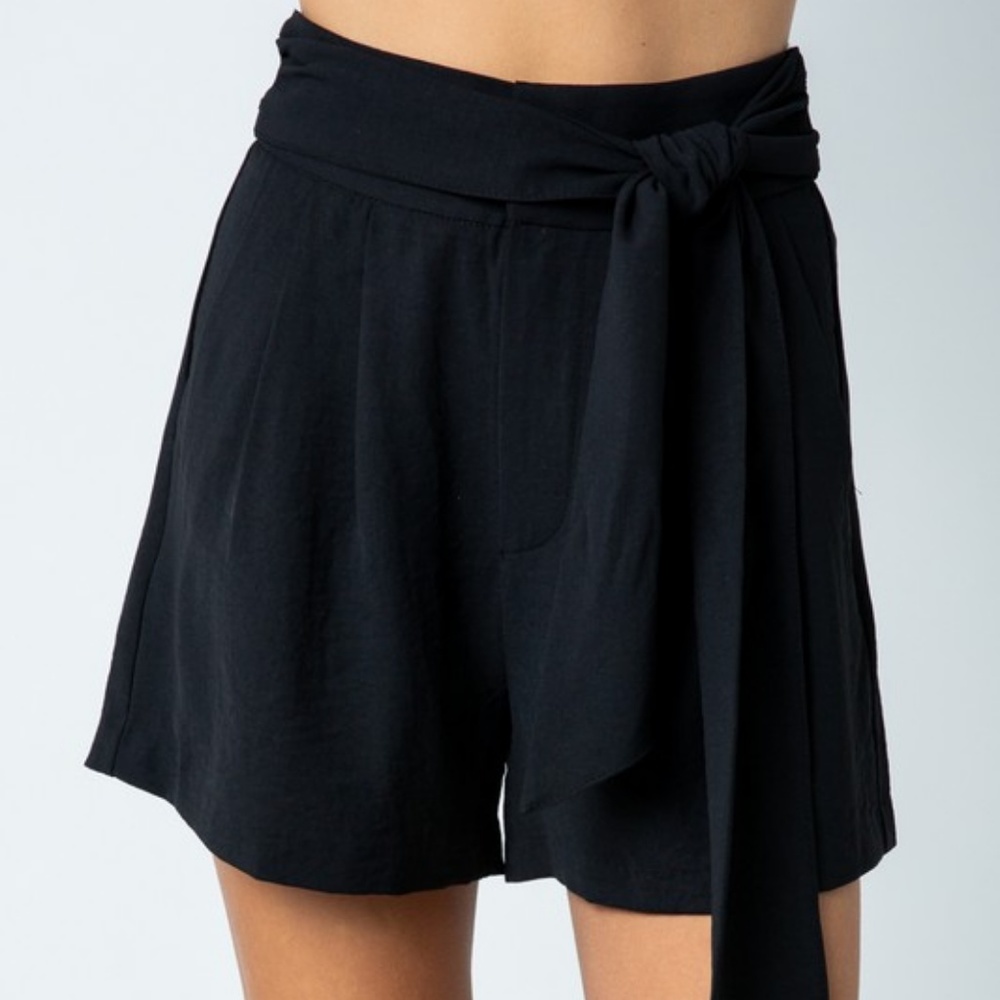 Black Tie High Waisted Pleated Shorts